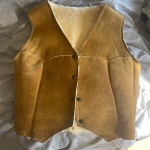 Natural Brown Sheepskin Suede and Shearling Cowgirl / Cowgirl Ranch Vest